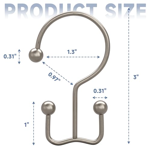Image of Titanker Shower Curtain Hooks Rings, Rust Resistant Metal Minimalist Simple Double Glide Shower Hooks Rings for Bathroom Shower Rods Curtains, Set of 12 Hooks - Matte Nickel