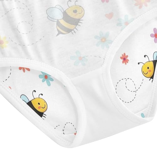 Toddler Panties, Cute Cartoon Bees Floral White Girls' Cotton Brief Underwear, 2T–8 Years4