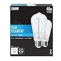 Feit Electric ST19 Vintage Edison LED Light Bulb, 40W Equivalent, Dimmable, 5000K Daylight, E26 Base, Clear Glass Thin Filament Lighting Bulbs, 15,000-Hour Lifetime, ST1940/950CATFIL/2, 2 Pack