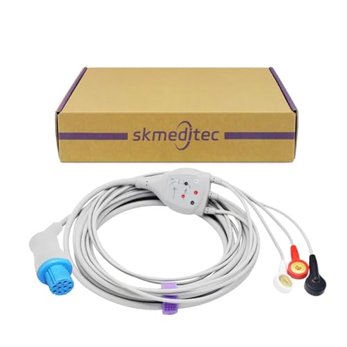 skmeditec 11FT 3 Lead Snap AHA Cable Compatible with Artema Monitors, Cord with 10 Pins Connector