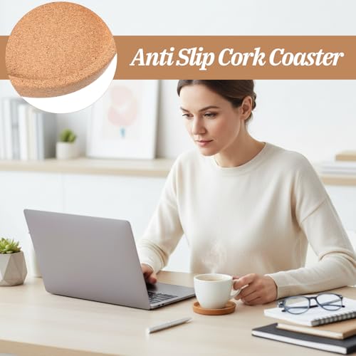 cobee 4 Stück Korkuntersetzer Rund, Untersetzer Kork Mit Erhöhtem Rand Extra Dick Hitzebeständige Runde Holz Untersetzer Korkplatte Topfuntersetzer für Raclette Kaffee Tee für Restaurant Hause Büro