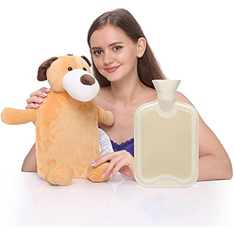 Peterpan 2 Liter Large Rubber Hot Water Bottle with Animal Cover, Bring a Little Comfort to Your Family This Winter with a Puppy Hot Water Bottle, 65 Fl Oz Capacity, Brown Cover