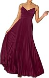 LASPIA Women's Pleated Dress Formal Adjustable Spaghetti Strap Maxi Solid Bridesmaid Evening Party Dresses Wine Red