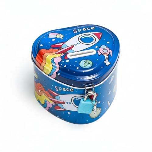 Image of Sajani Cute Cartoon Creative Portable Piggy Bank, Money Saving Box with Combination Lock, Mini Coin Bank Gifts for Boys and Girls, Best Return Gifts for Kids (Pack of 1) (Heart - Rocket)