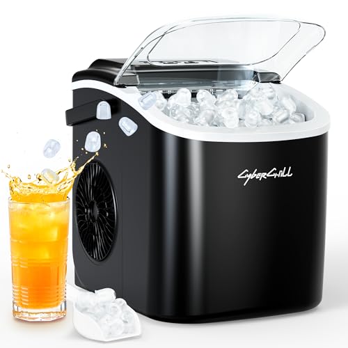 CyberChill Countertop Ice Maker, Portable Ice Machine with Handle, 6 Mins Fast Ice, 26 lbs/Day, Self-Cleaning with Ice Basket & Scoop, for Home, Kitchen, RV, Camping