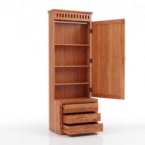 Image of SONA ART & CRAFTS Solid Sheesham Wood Dressing Table with Storage Mirror & 3 Drawers, & 1 Door Storage for Living Room Bedroom Wooden Make Up Vanities Dresser for Bedroom Home (Natural Finish)
