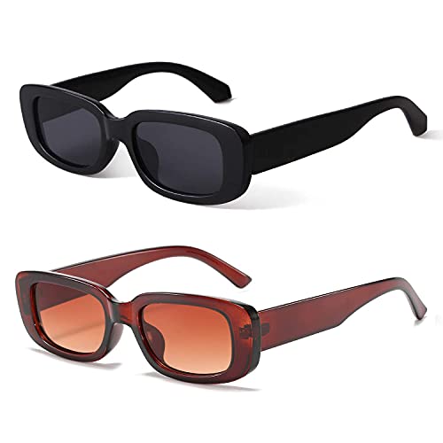 Image of Rectangle Sunglasses for Women Retro Driving Glasses 90's Vintage Fashion Narrow Square Frame UV400 Protection