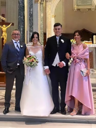 SHANDUAO Satin Hi-Low Mother of The Bride Dresses Crew Neck A Line Formal Wedding Guest Gowns with Pockets ZM0234