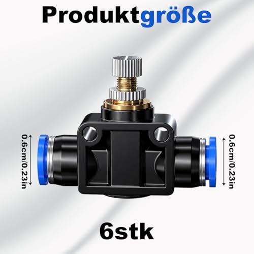 Ebksqs Pneumatik Steckverbinder-Set, 6x SA6 mit Drossel Rückschlagventil & Push-In Anschluss für Druckluftanwendungen