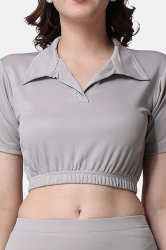 Image of POPWINGS Casual Solid Crop Top and Pencil Skirt Co-ord Set for Women | V-Neck Collared Half Sleeves Sleeveless Crop Top and Pencil Skirt Set | 2 Piece Set for Women Stylish Western