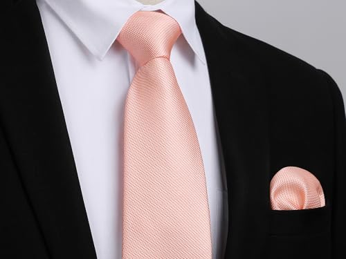 Image of Enlision Mens Ties Stripe Tie and Pocket Square Set Classic Formal Woven Neckties Handkerchief Cufflinks Wedding