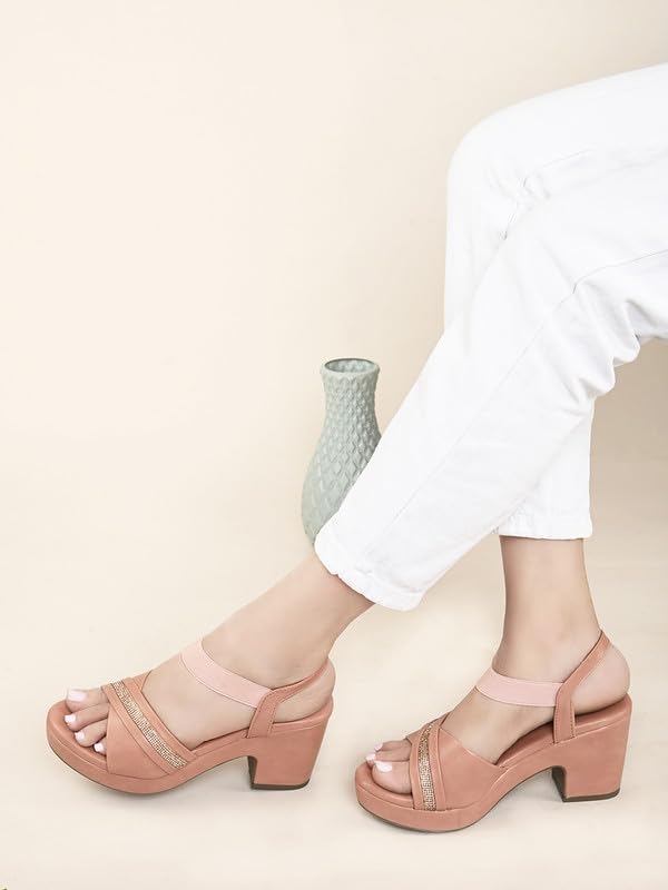 Image of XE Looks Fashion Sandals | Faux Leather Comfortable,Trendy and Stylish Block Heel With Ankle Straps | For Wedding Occasion| For Women & Girls