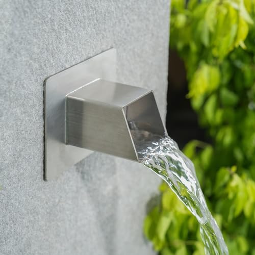 Aquadock Quadratischer Wasserbrunnenauslauf aus 316er Edelstahl, 5,1 cm, mit integriertem Spritzblech, Wasserfall-Spillway Scupper für Außendekorationen, Pools, Teiche, Wasserwände (Silber)