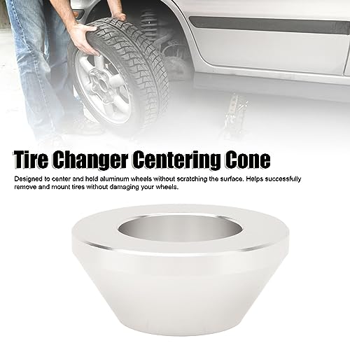 Image of Manual Tire Changer Centering Cone for Cars & Trucks - Billet Aluminum Wheel Balancer Hold-Down Cone, Matte Silver Finish, Fits Hub Bore Up to 2.9 Inches
