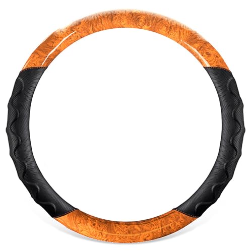 に適用ハイエース/エスティマ/カローラフィールダー/カローラスポーツ//プリウスα/ルーミー/タンク/タウンエース//エスクァイア/ノア/ヴォクシー/アルファード/ヴェルファイア ハンドルカバー 木目調 ステアリングカバー 四季汎用 マイクロファイバーレザ