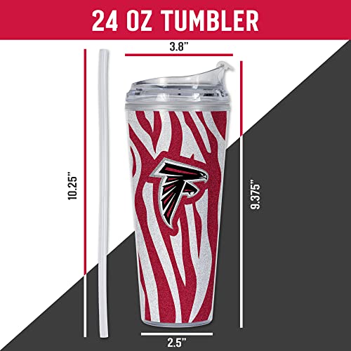 Image of Rico Industries NFL Football Glitter 24oz Acrylic Glitter Tumbler with Hinged Lid, Officially Licensed Double Wall Tumbler with Straw