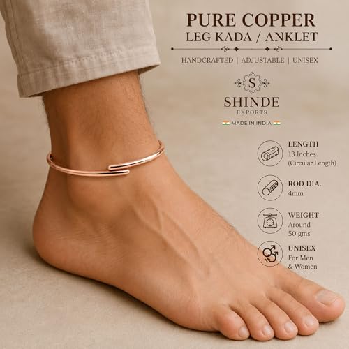 Image of SHINDE EXPORTS adjustable pure copper leg anklet bracelet kada for men and women indian jewelry
