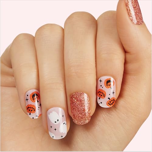 Dashing Diva Glaze Nail Strip Set - Happy Haunting - Long Lasting, Chip Resistant, Semi-Cured Gel Nail Strips - Gel Set - 4-Piece Manicure Kit with 32 Strips