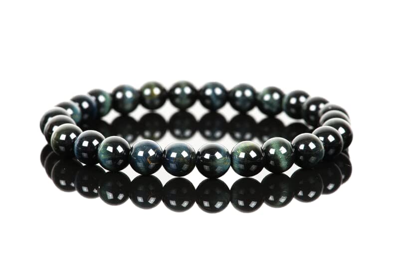 Bracelet perles oeil de tigre bleu 8mm extensible élastique robuste et confortable