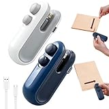 Mini Bag Sealer, Portable Bag Resealer USB-C Rechargeable, 2-in-1 Bag Cutter and Sealer, Handheld Bag Sealer with Magnet for Chip and Snack Bags (White + Blue)