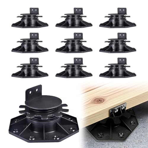 Bafeil Adjustable Decking Pedestal Riser Bearing Support 30mm-60mm Suitable for DIY Projects Pack of 10 Deck Levelling Feet Heavy-Duty Support Base PP Black for Garden Decking
