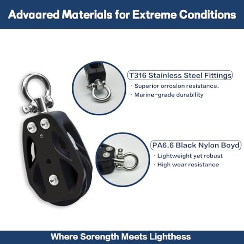 image for RiaYer 35mm Single Swivel Sailing Block - Compact Marine Pulley,1800 l