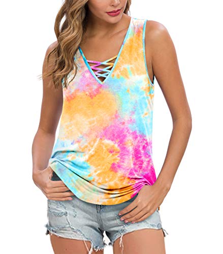 Feiersi Women's Sleeveless Tie Dye Casual Tank Top
