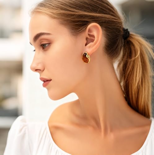 FILMOON Amber Resin Stud Earrings Chunky Studs for Women Retro Chic Statement Jewelry by FILMOON - Image 3