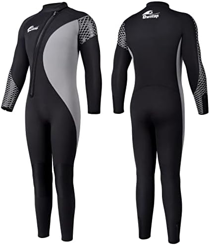 Owntop Mens Wetsuit 5mm Neoprene Diving Suit - Full Wet Suit Front Zip Long Sleeve UPF50+ Keep Warm Thicken Swimwear for Water Sports, Gray M