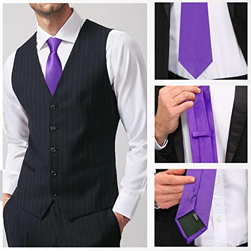 Image of Luckyvestir Mens Tie Solid Satin Neck Ties 3.15'' Formal Necktie for Wedding Business Christmas Father's Valentine's Day Gift