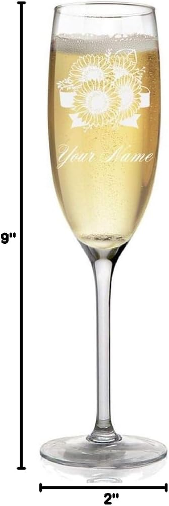 Champagne Glass, Sunflowers, Personalized Engraving Included
