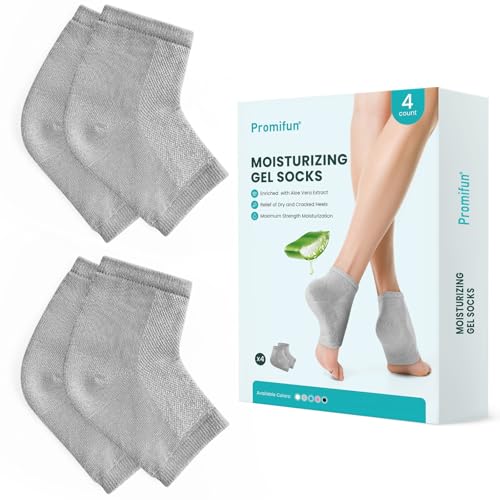 Moisturizing Heel Socks for Cracked Heel Treatment - Promifun 2 Pairs Moisturizer Socks - Heel Socks for Dry Cracked Feet - Cracked Heel Repair - Heel Socks for Women & Men (Gray)