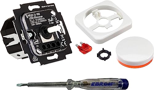 Busch Jäger 6523U-102 - Dimmer A Led Con Dimmer, Piastra Centrale 2115-214, In Reflex Si Bianco Alpino Lucido, Con Tester Di Fase Ebrom Per Il Montagg