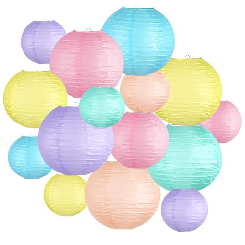 Image of 15-Pack Pastel Classroom Decor, Hanging Paper Lanterns for Parties