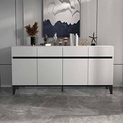 Didugo White And Black Credenza Sideboard Buffet With Drawers & Doors, Sideboard Buffet Cabinet With Adjustable Shelves, Metal Legs, For Hallway (63”W X 15.74”D X 27”H) #TOP1