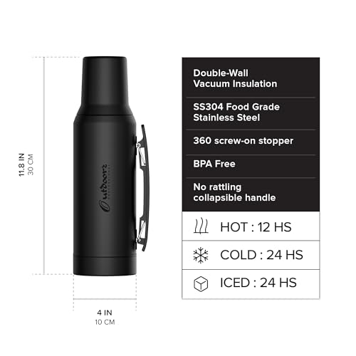 Termo aislado al vacío, termo para agua y mate de acero inoxidable 34oz - 1 litro miniatura 3