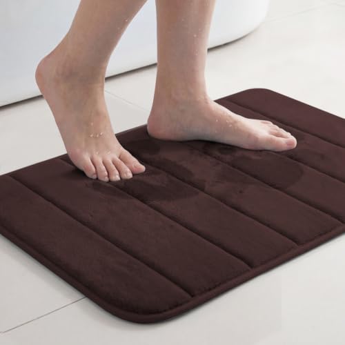 Flamingo P Memory Foam Shower Bath Mat Rug Soft Non Slip Absorbent Bathroom Shower Mats,24x17 Inches, Chocolate Brown