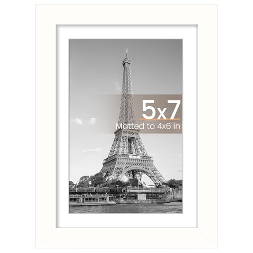 Image of upsimples 5x7 Picture Frame, Display Pictures 4x6 with Mat or 5 x 7 Without, Wall Hanging Photo Frames, White, 1 Pack