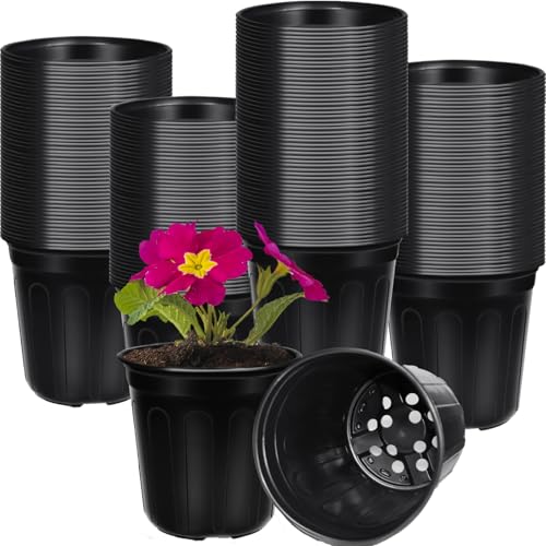BeapTcely 100 Pcs 2 Gallon Nursery Pots, Flexible Plant Seedling Pots Transplanting Soft Plastic Planters with Drainage Holes for Planting Garden Flower Plant Container Cups Planter (100, 2 Gallon)