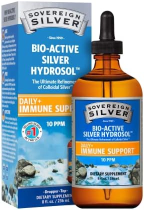 Sovereign Silver Bio-Active Silver Hydrosol for Immune Support - Colloidal Silver - 10 ppm, 8oz (236mL) - Dropper