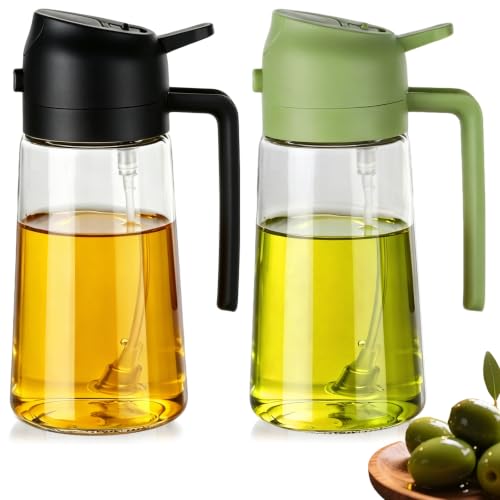 Huilaimi Lot de 2 flacons pulvérisateurs d'huile et distributeur d'huile d'olive 2 en 1 – Pulvérisateur d'huile d'olive de 470 ml pour brumiser et verser – Gadget de cuisine étanche pour une cuisine