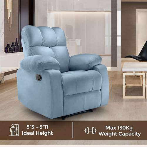Image of Little NAP Helios Soft Suede Fabric Single Manual Standard Recliner | Padded 1 Seater Aaram Sofa | Relaxing Chair for Home Office Living Bed Room | Sky Blue