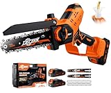Decerk Mini Chainsaw Cordless, 6-Inch Electric Mini Chainsaws, Small Handheld Portable Power Chain Saw with 2 Batteries, for Tree Trimming Wood Cutting【Brushless】【Ambidextrous】【Auto Oiler】【Tool-Free】