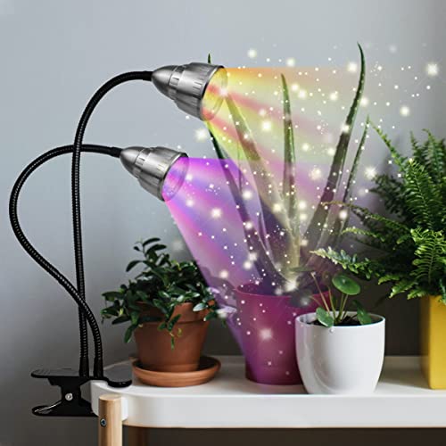 Ghodec Grow Light For Indoor Plants,Full Spectrum Dual Head Desk Clip Plant Light For Seedlings/Seeds/Succulents,Adjustable Gooseneck & Timer Setting 3H/9H/12H,3 Color Modes #TOP5