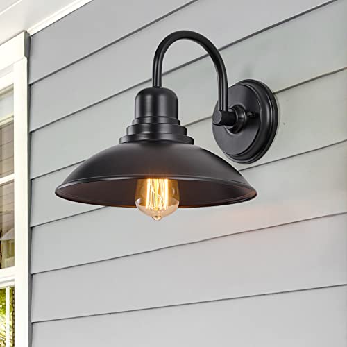 Image of GOLDHILL Black Gooseneck Outdoor Barn Light, Farmhouse Vanity Lights with E26 Based Socket, Round Exterior Lights for House Garage Bathroom Bedroom