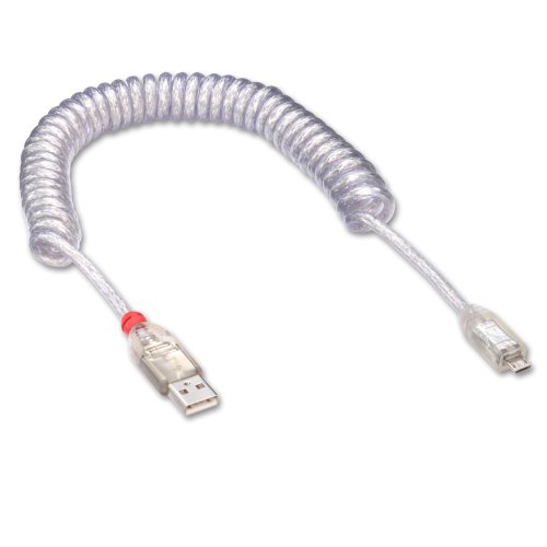 LINDY-USA 2m USB 2. 0 Coiled Cable, Type A to Micro-B, Transparent