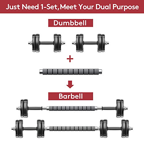 RUNWE Adjustable Dumbbells Barbell Set of 2, 33 40 50 70 90 100 lbs Free Weight Set with Connector Fitness Workout Exercises for Beginner Pro Home Gym (33 lbs (16 Dumbbells Pair + 1 Barbell Bar))