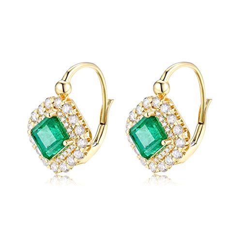 Daesar 18K Gold Earrings For Women, 2.6Ct Emerald Diamond Earrings Women Studs Hoop Earrings Yellow Gold #TOP1