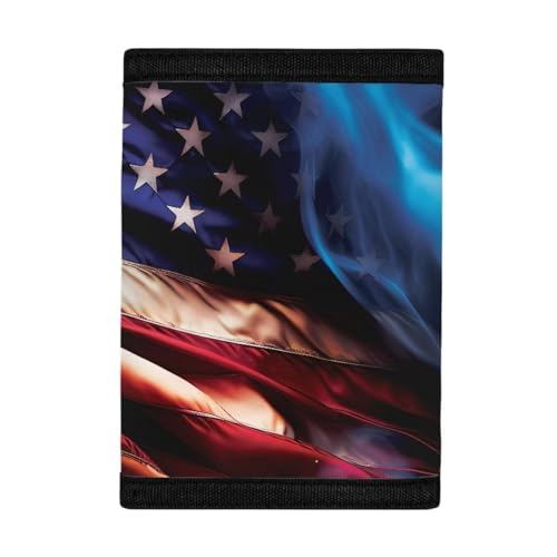 GIFTPUZZ American Flag Pattern Wallets for Women Man Kids Purse with Polyester Fabric Moneybag Small Teens Wallet Gift Billfold One Size2