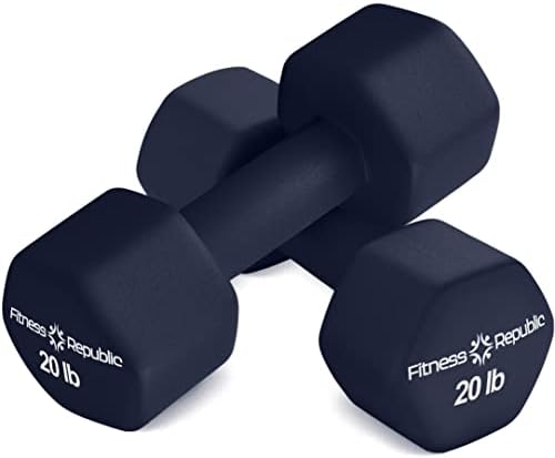 Fitness Republic 20LB Neoprene Workout Dumbbells Set of 2 - Non Slip, Anti Roll Exercise & Fitness Dumbbells - Hex Shaped Hand weights for Men & Women - Ideal for Home and Gyms training
